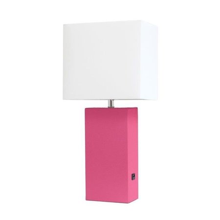 ELEGANT GARDEN DESIGN Elegant Designs LT1053-HPK Modern Leather Table Lamp with USB & White Fabric Shade; Hot Pink LT1053-HPK